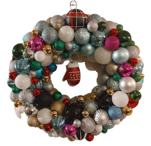 Christmas Wreath Multicoloured with Mitten Accent- Black/Silver/Pink