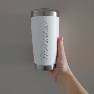 Personalized Drinkware, Name and Florals- Customer is providing item to be engraved